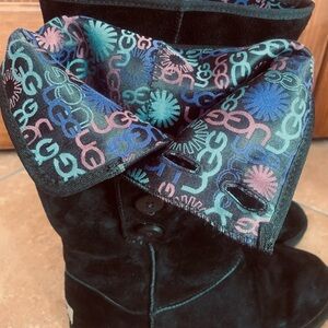 UGG Black Suede Boots with Colorful Lining